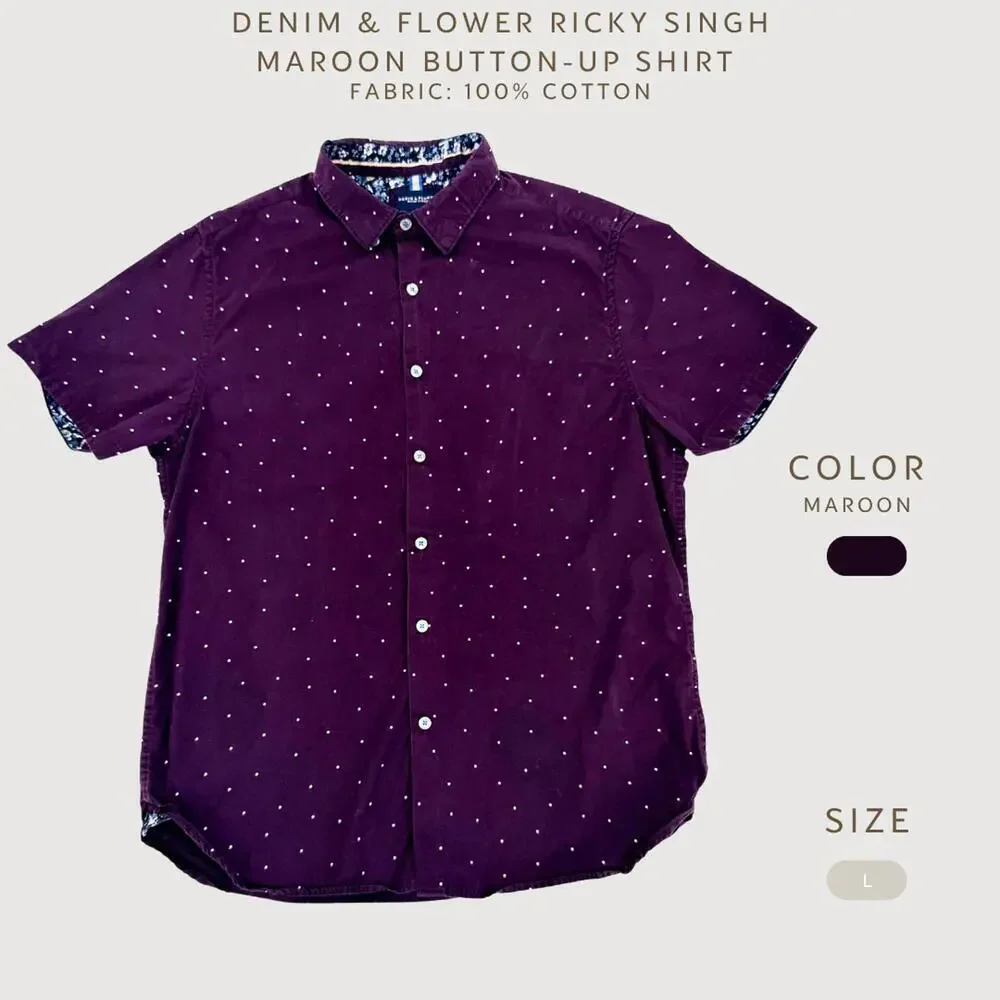 Denim & Flower Ricky Singh Button Shirt Maroon L
